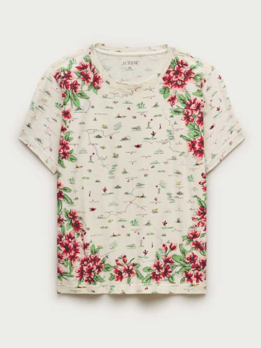 New S J.Crew tropical map print broken-in jersey relaxed fit graphic t-shirt